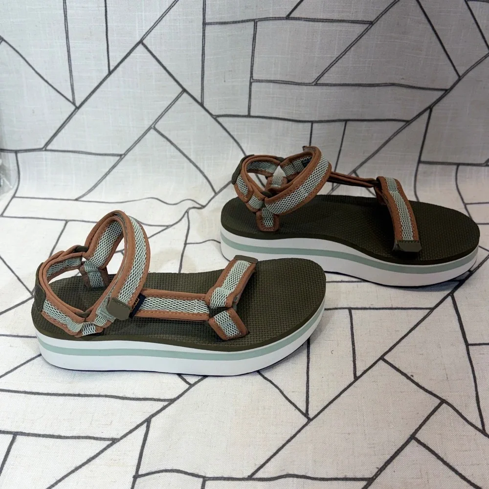 Teva Midform Universal Sandals Size 8 Green Mesh Platform Strappy 1102451 READ